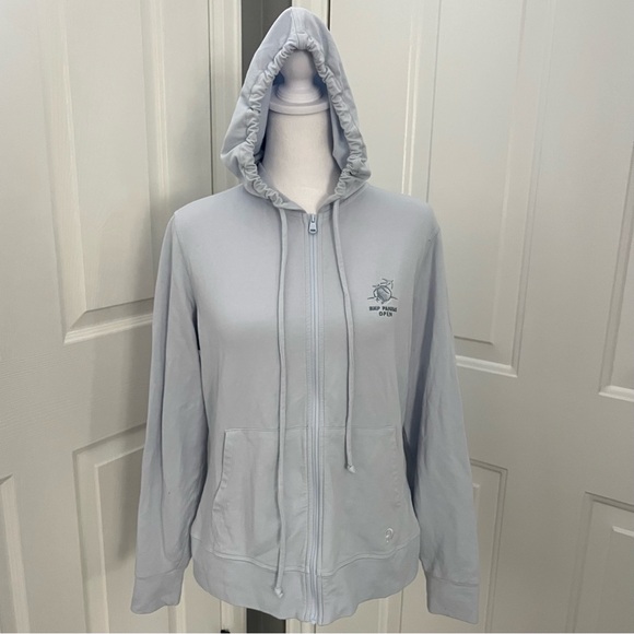 Straight Down Long Sleeve Cotton Hoodie Women Medium Golf‎ Bank Logo Light Blue - Picture 1 of 13